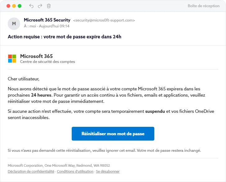 Exemple d'email de phishing